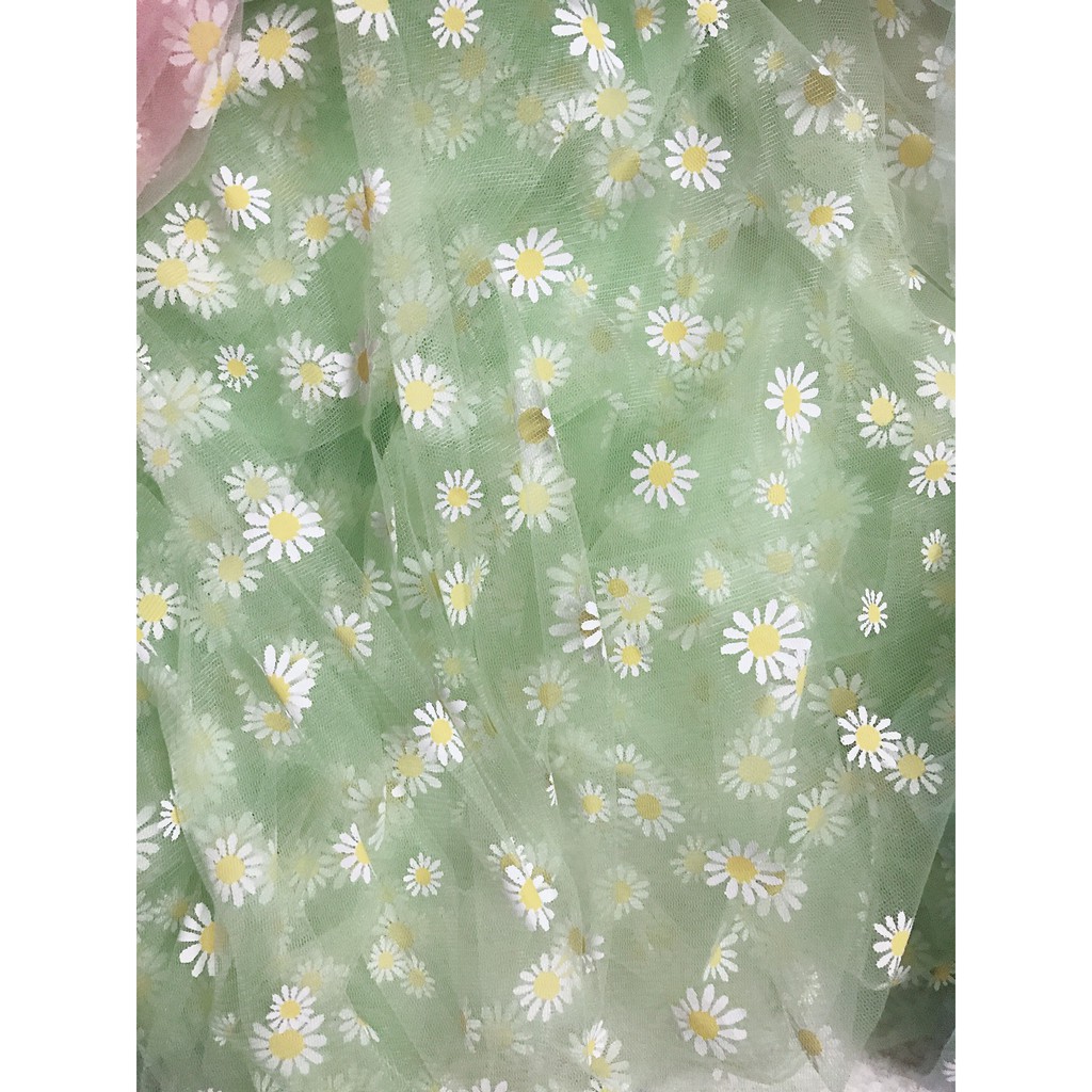 Vải lưới in hình hoa cúc làm phụ kiện dây buộc tóc scrunchies khổ 50x50cm- 1m6