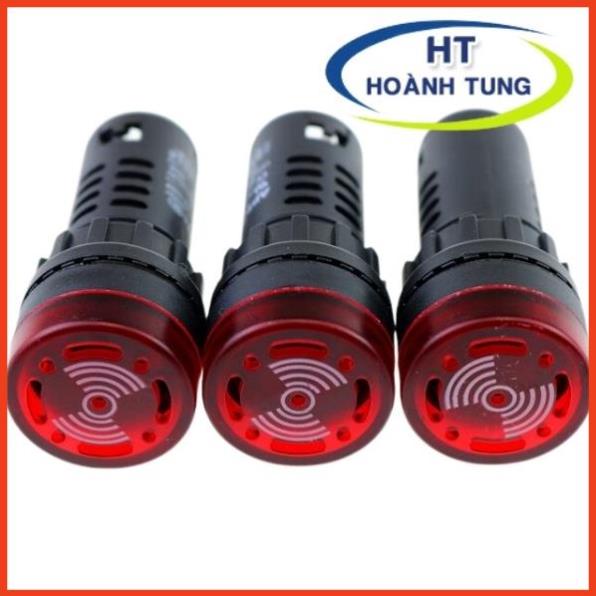 Đèn LED AD16-22SM có còi báo động phi 22mm điện áp 24VDC, 220VAC màu đỏ lắp tủ điện