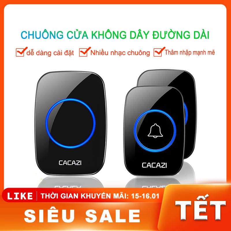 Chuông cửa không dây Cacazi A10 khoảng cách 300m chống nước(loại cao cấp),Nhắc nhở cuộc gọi của người cao tuổi [A10]