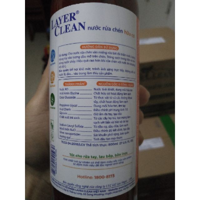 ¤◇Nước rửa bát hữu cơ Layer Clean hương Quế 5L