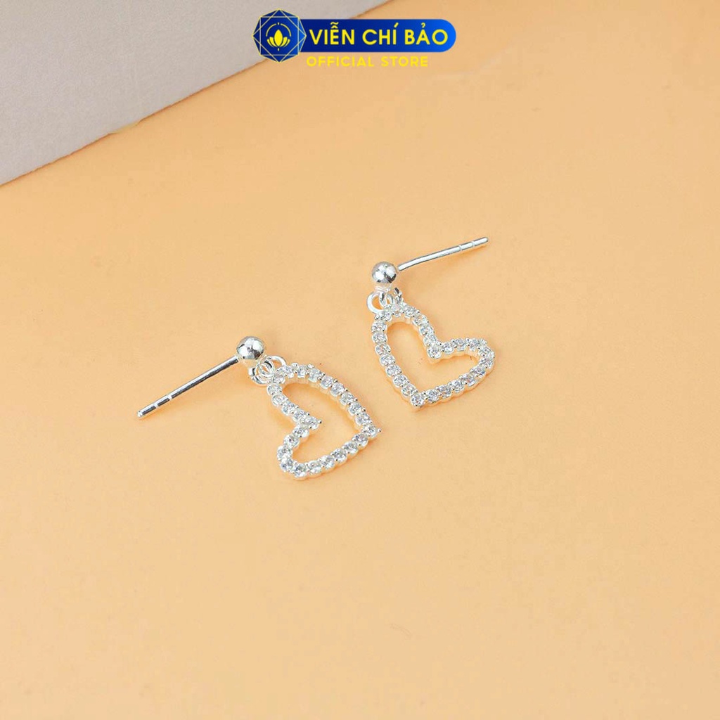 Bông tai bạc nữ tim đính đá treo chất liệu bạc 925 thời trang phụ kiện trang sức Viễn Chí Bảo B400763