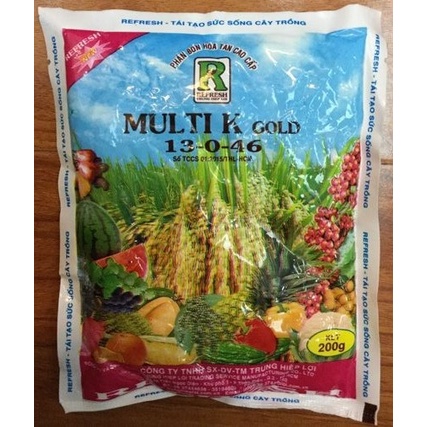Phân bón Multi K Gold 13-46 kích thích ra hoa tập trung bịch 200gram KNS216