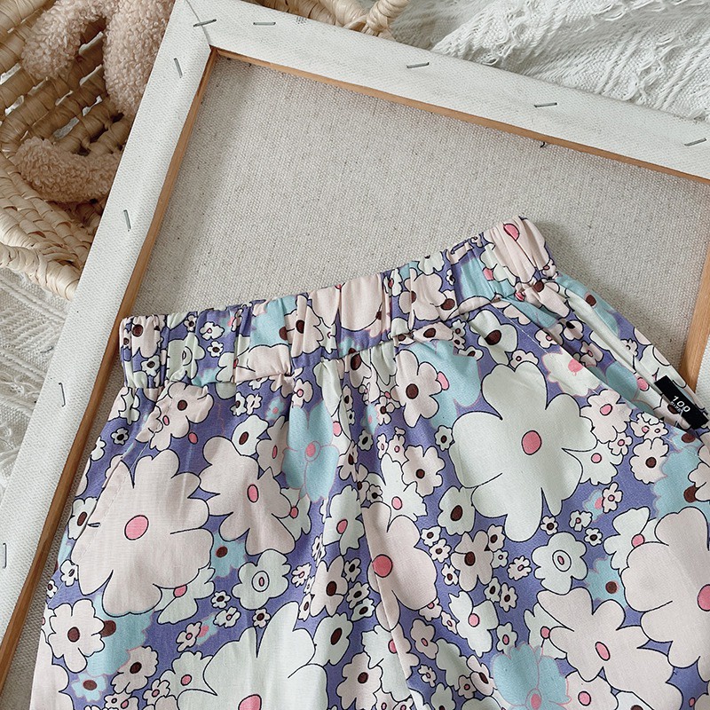 Bộ Áo Hai Dây In Hoa + Quần Short Phong Cách Phương Tây Thời Trang Mùa Hè Cho Bé Gái