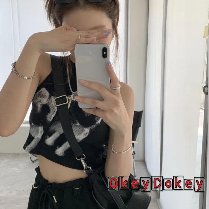 Áo Thun Crop Top Không Tay In Họa Tiết Graffiti Phong Cách Đường Phố Cho Nữ