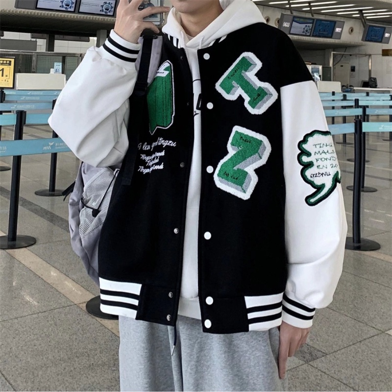 Áo Khoác Bóng Chày Chất Liệu Da Pu Thêu Họa Tiết Phong Cách hip hop Cá Tính Cho Nam