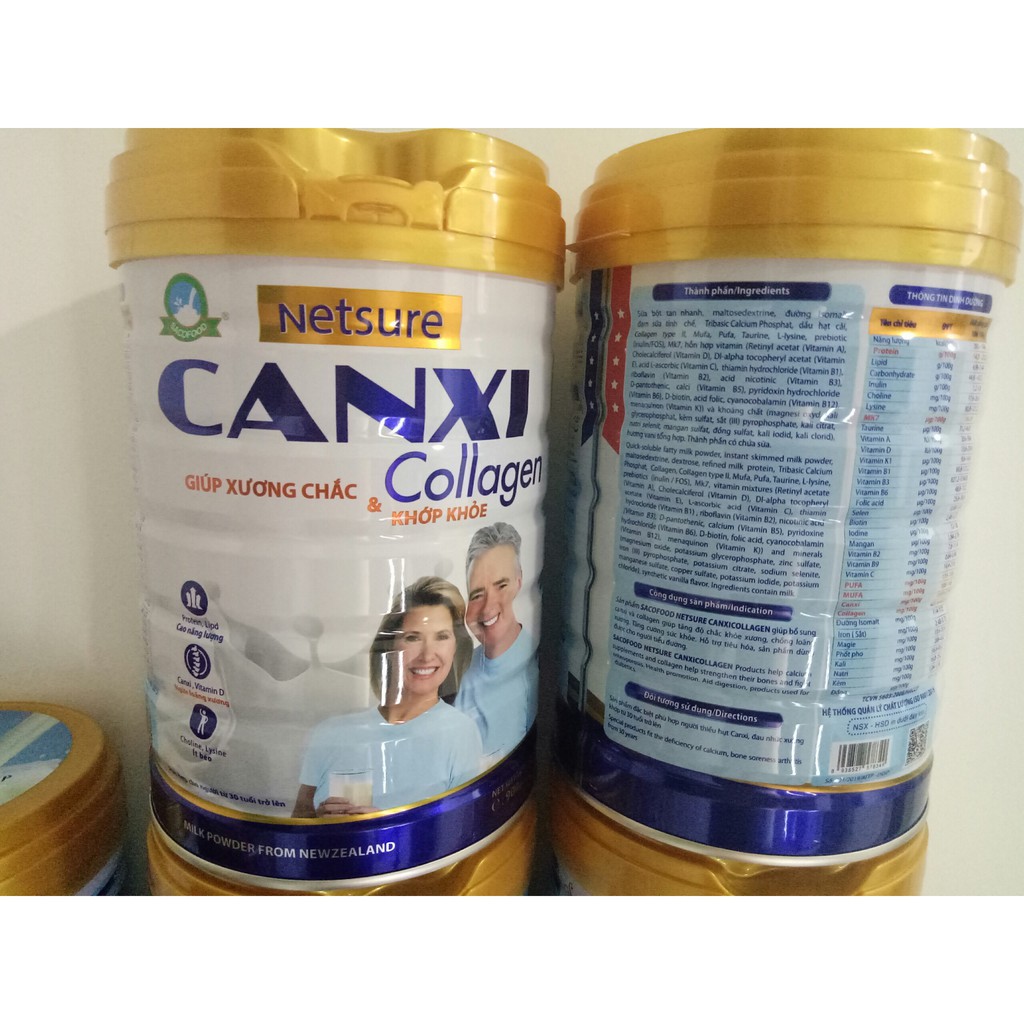 Sữa canxi bổ sung collagen cho người già (người tiểu đường dùng được) - Netsure canxi collagen lon 900g