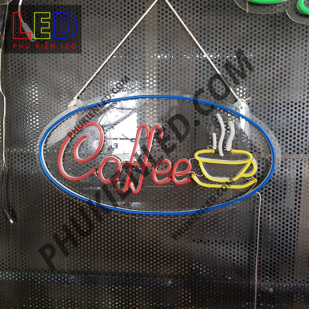 Đèn Led Neon Chữ Coffee và ly cà phê hình Oval - Coffee Neon Sign, Đèn Led Neon Cà Phê Trang Trí Quán