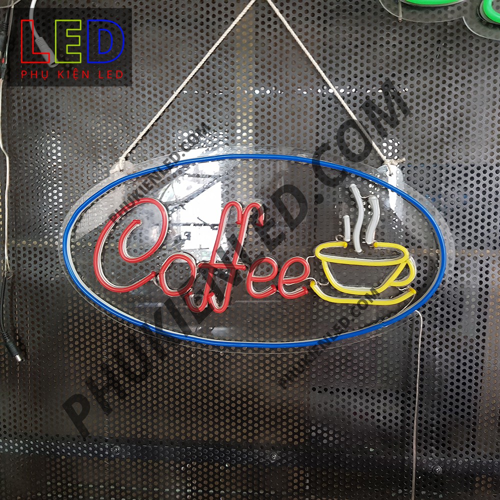 Đèn Led Neon Chữ Coffee và ly cà phê hình Oval - Coffee Neon Sign, Đèn Led Neon Cà Phê Trang Trí Quán- phukienled