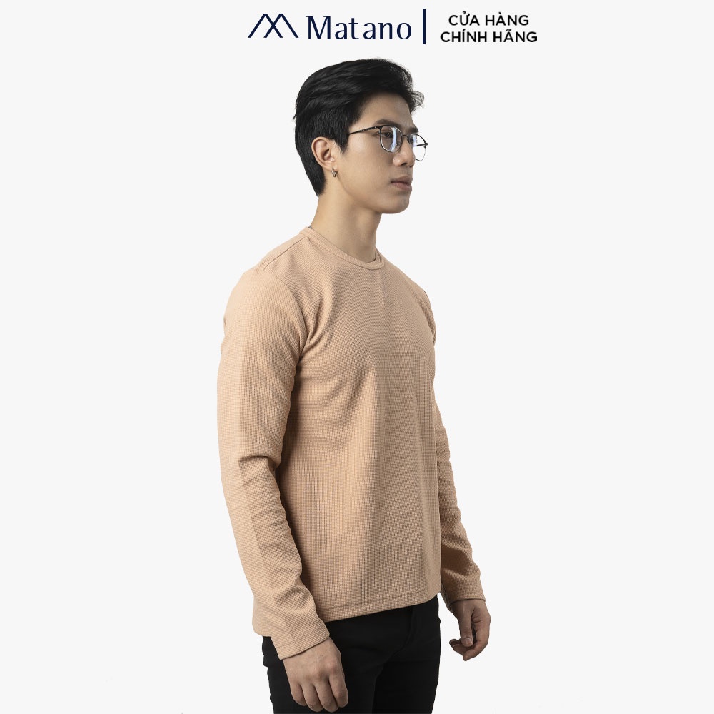 Áo thun dài tay nam trơn MATANO AT061 cổ tròn, form sweater suông, xẻ lai trẻ trung, vải len tổ ong thoáng mát, co giãn