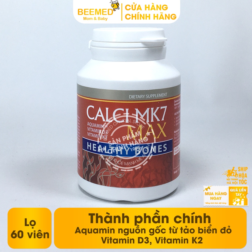 Canxi hữu cơ từ tảo biển đỏ Calci Mk7 Nhập khẩu từ Châu Âu, có thêm D3 và K2 giảm loãng xương cho mẹ bầu Hộp 60v