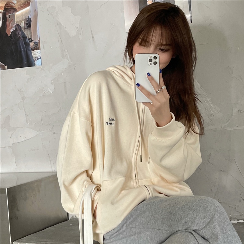 Áo hoodie Nữ Dáng Rộng Có Khóa Kéo Phong Cách Hàn Quốc