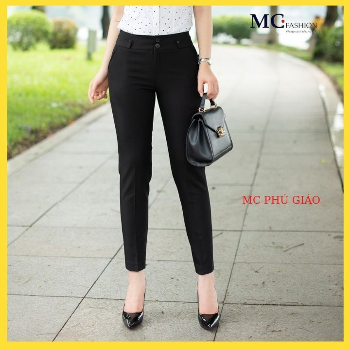 Quần Tây Nữ Lưng Cao Mc Fashion Ống Côn Dáng Âu Màu Đen Than Q0248 Không Nhăn Không Xù