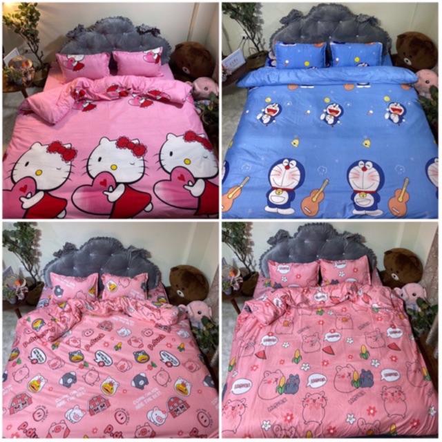 Bộ Chăn Ga Gối Hello Kitty /Doremon Siêu Kute -&gt; được chọn mẫu /size