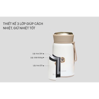 Bình thức ăn giữ nhiệt inox 800ml dmx fh25 trắng