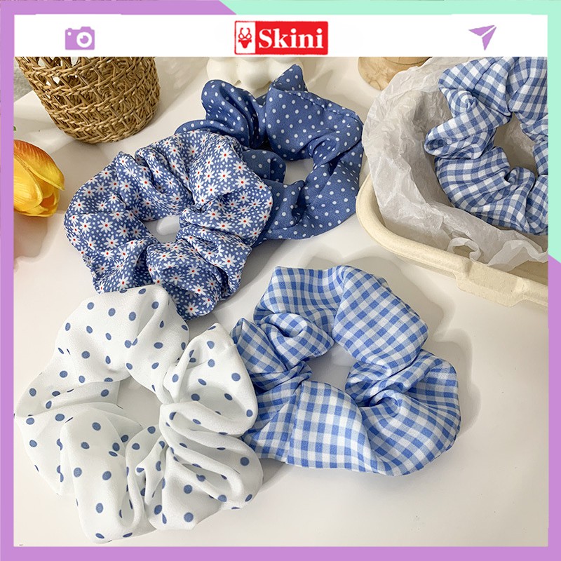 Dây buộc tóc, cột tóc vải scrunchies caro cao cấp_SKINI