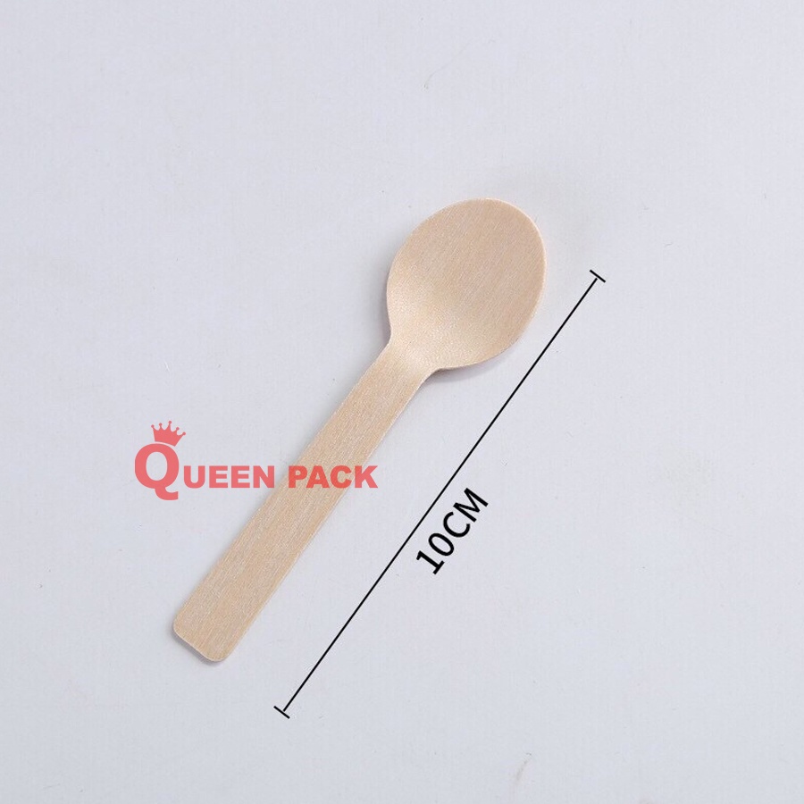 100 Thìa gỗ loại 10cm xúc kem dùng 1 lần hàng cao cấp