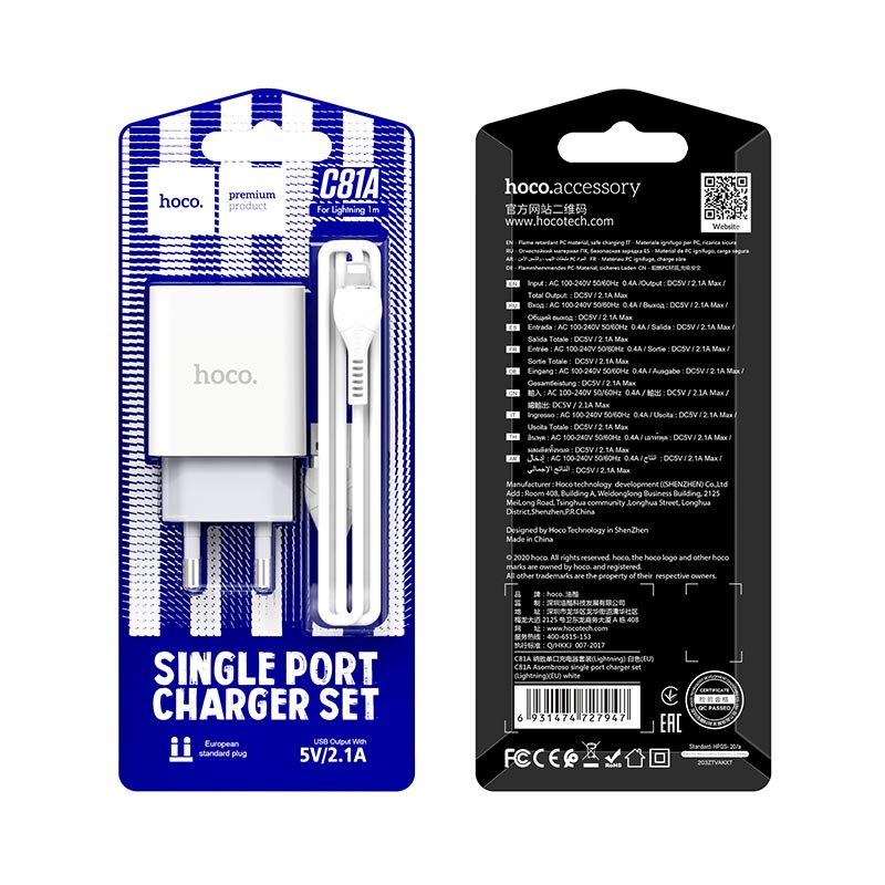 Bộ Sạc Nhanh Cho Iphone/Ipad Hoco C81A 2.1A Chính Hãng