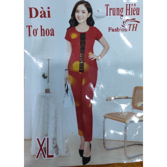Bộ tay ngắn quần dài ống túm thun tơ hoa