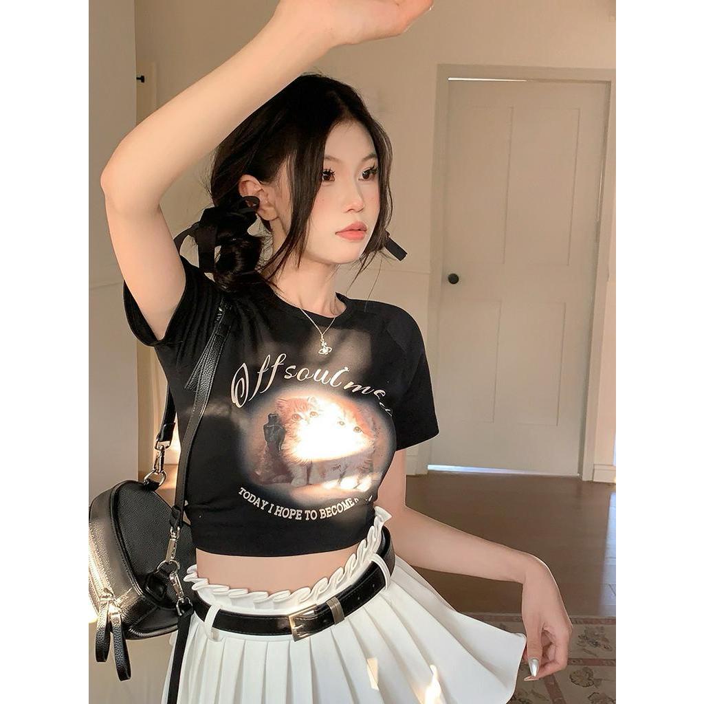 Áo Thun Ngắn Tay In Hình Mèo Thời Trang Dành Cho Nữ