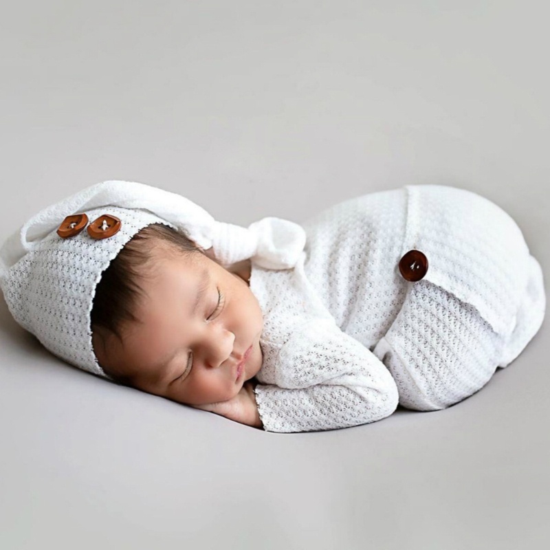 Set 2 Bộ Áo Liền Quần Dệt Kim Đuôi Dài Kèm Nón Dùng Làm Đạo Cụ Chụp Ảnh Cho Bé Sơ Sinh