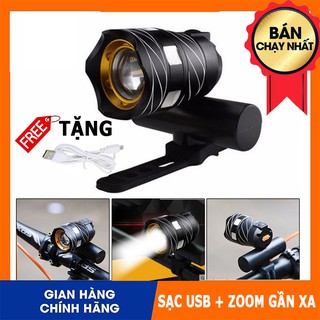 Đèn pha LED trước xe đạp siêu sáng sạc USB Zoom gần xa T6