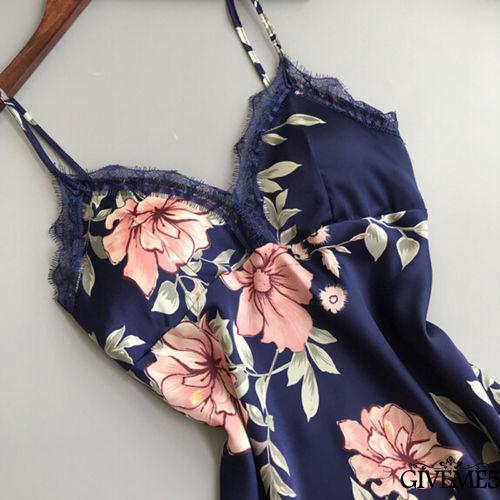 Đầm ngủ hai dây viền ren in hoa gợi cảm cho nữ