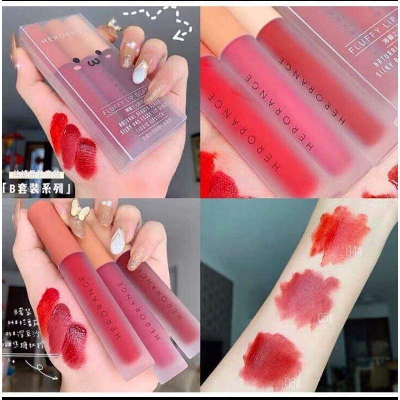 Sét 3 son kem lỳ Herorange FLUFLY LIP GLAZE | BigBuy360 - bigbuy360.vn