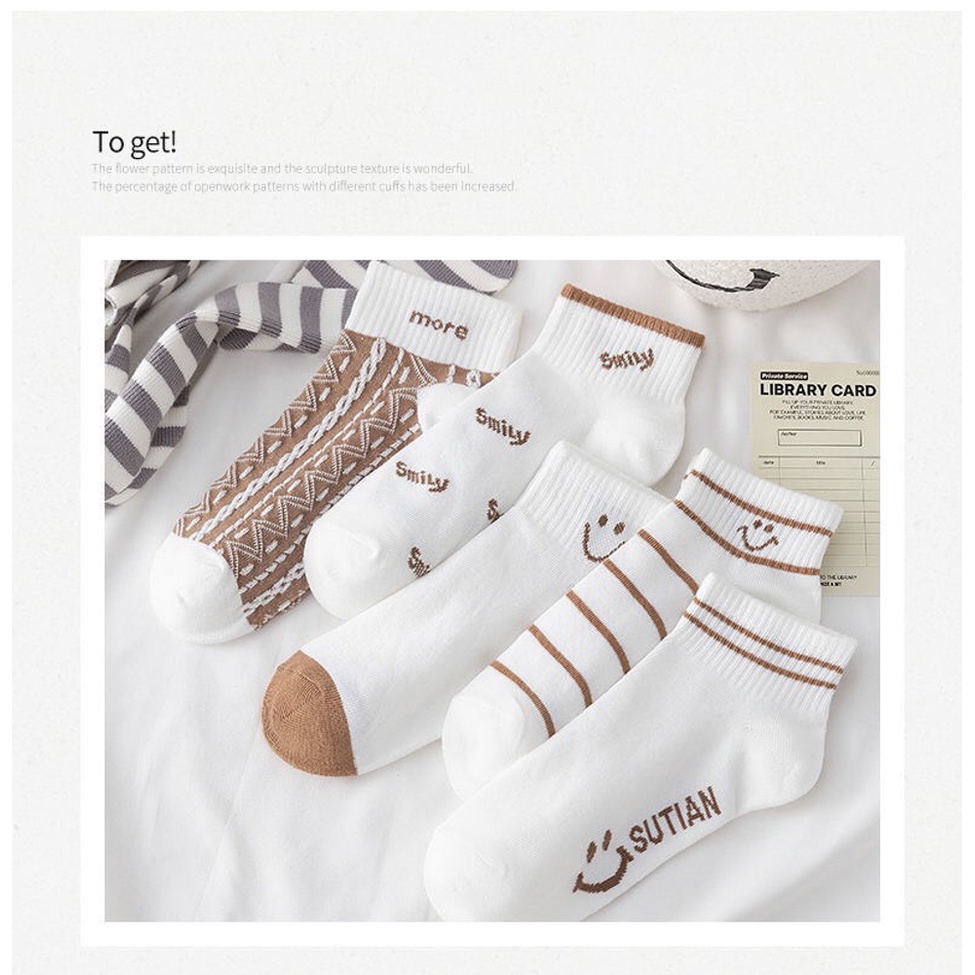 Tất cổ ngắn,vớ cổ ngắn sét tất vớ 5 đôi họa tiết đáng yêu thời trang Hàn Quốc - Sope shop