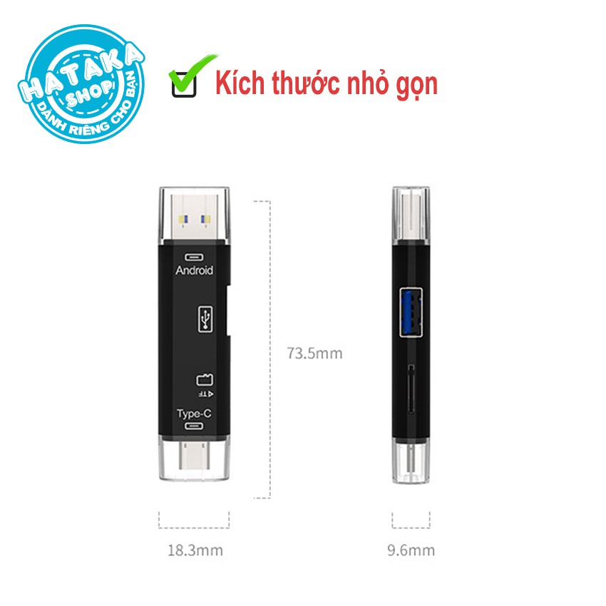 Đầu đọc thẻ nhớ đa năng dành cho điện thoại, máy tính, 3 cổng kết nối USB, MicroUSB, TYPE-C, 2 cổng dữ liệu USB, TF