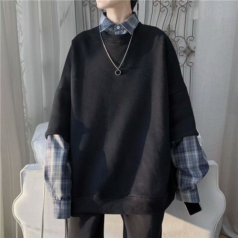 Áo Sơ Mi Giả Hai Lớp Dáng Rộng Phong Cách Đường Phố Mỹ Thời Trang Cho Nam