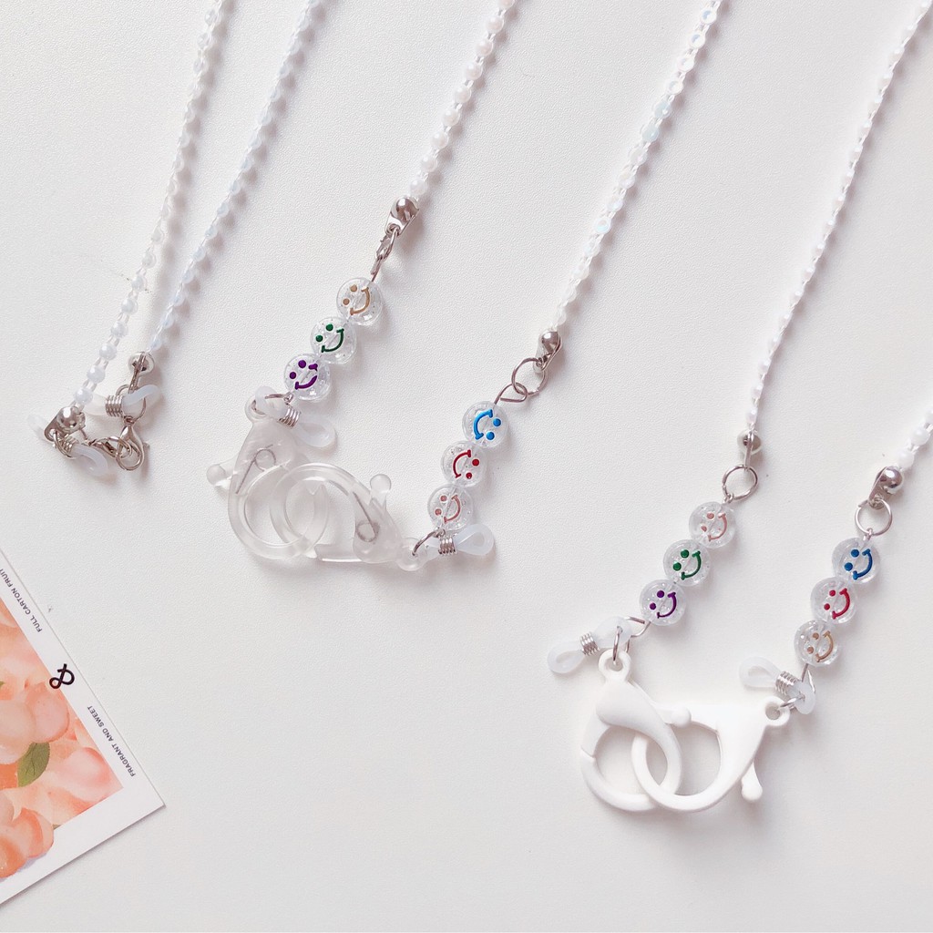 Dây đeo giữ kính mắt/ khẩu trang bằng acrylic trong suốt trang trí mặt cười dễ thương