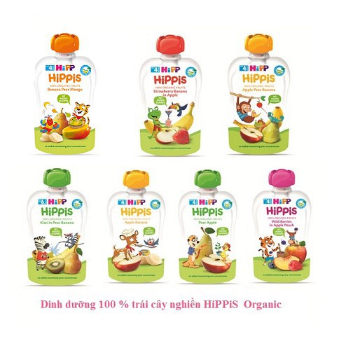 Dinh dưỡng 100% trái cây nghiền hữu cơ HiPPiS Organic các vị 100g (dành cho trẻ từ 4 tháng tuổi)