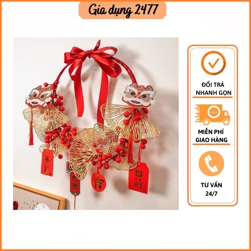 Vòng treo hoa đào đông Vòng hoa đông đỏ Hoa đào tết Decor trang trí nhà cửa Ngày tết may mắn tài lộc