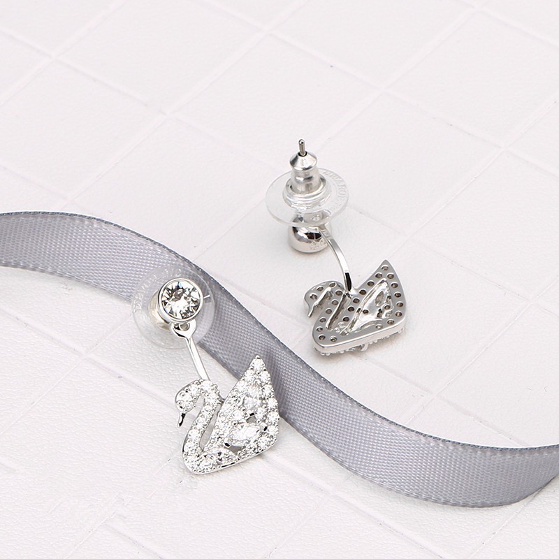 【Without losing luster】Swan Lake Silver Swan Crystal Pierced Earrings Earrings Gift 5379944