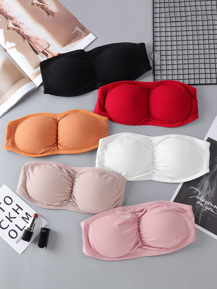 [Spot] Munafie Đàn hồi quấn ngực Ren nữ ống hàng đầu Sexy Bra quây rắn màu sling B0148