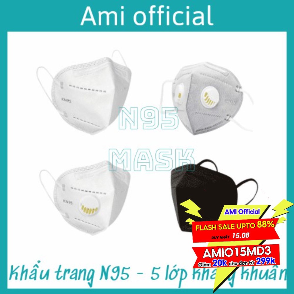 Khẩu Trang N95  5 lớp kháng khuẩn, có van thở, chống bụi mịn PM2.5, kẹp mũi kim loại