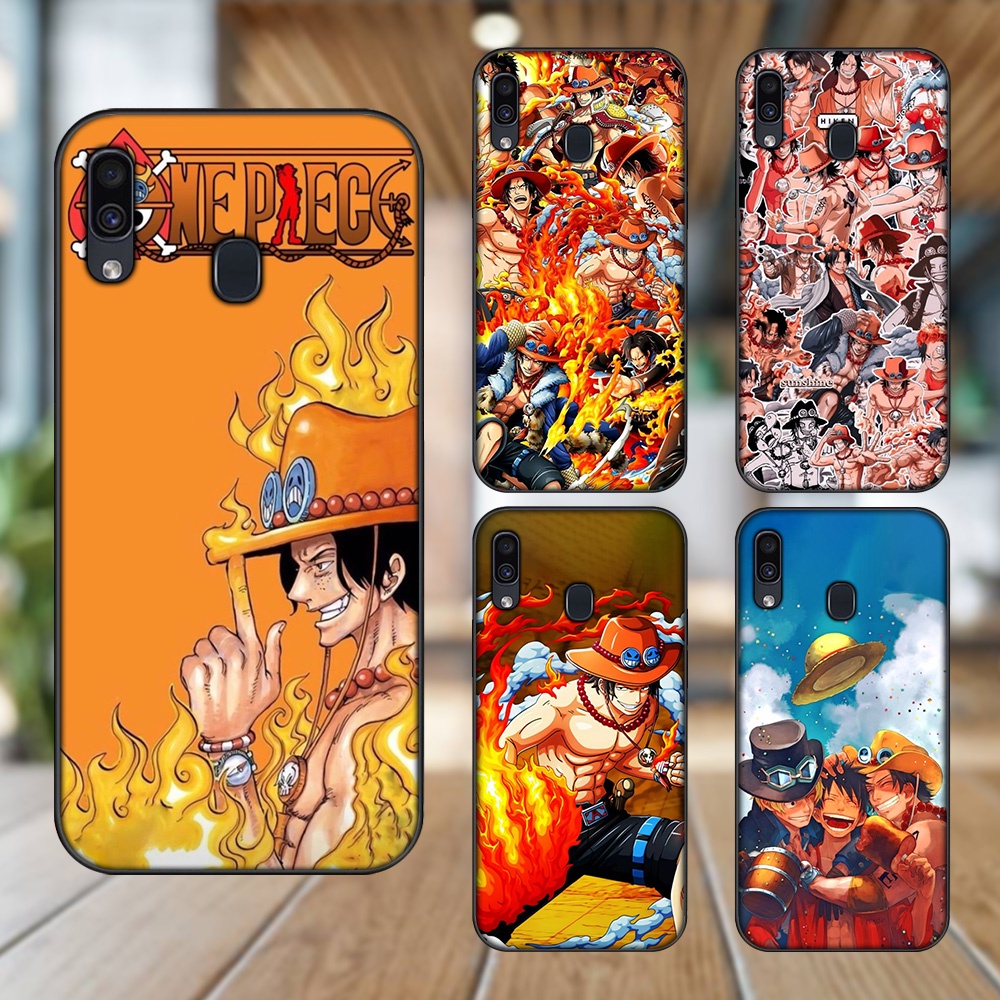 Ốp lưng Samsung A20, A30, A40, M20 viền đen in hình Ace One Piece