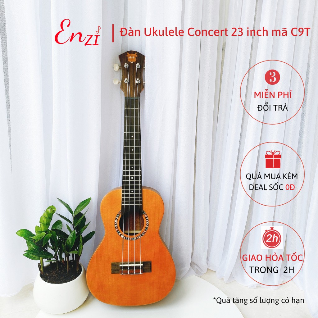 Đàn ukulele concert size 23 mã đàn C15T Enzi màu gỗ nâu cổ điển Vintage, âm thanh chất lượng