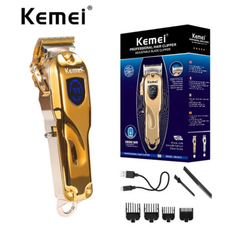 Tông Đơ Cắt Tóc Kemei Km 2010 - Chuyên Nghiệp - Đẳng Cấp - Vỏ Kim Loại Sáng