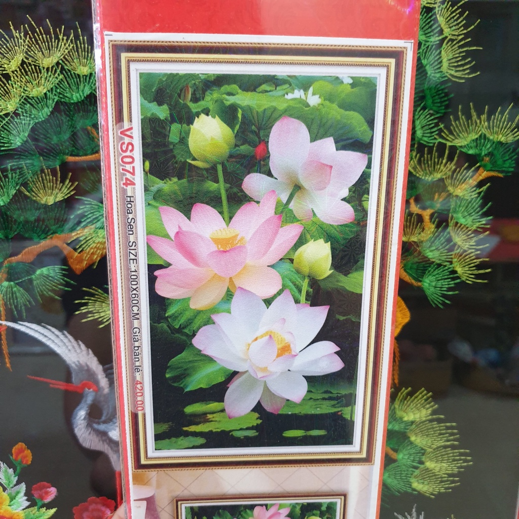 Tranh Đính Đá HOA SEN NGÁT HƯƠNG (ĐÁ ABC CAO CẤP). Kích Thước: 1m x 60cm