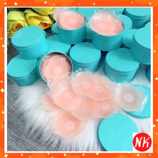 10 Miếng dán ti, dán ngực, dán nhũ hoa silicon hình hoa mai hộp thiếc xanh
