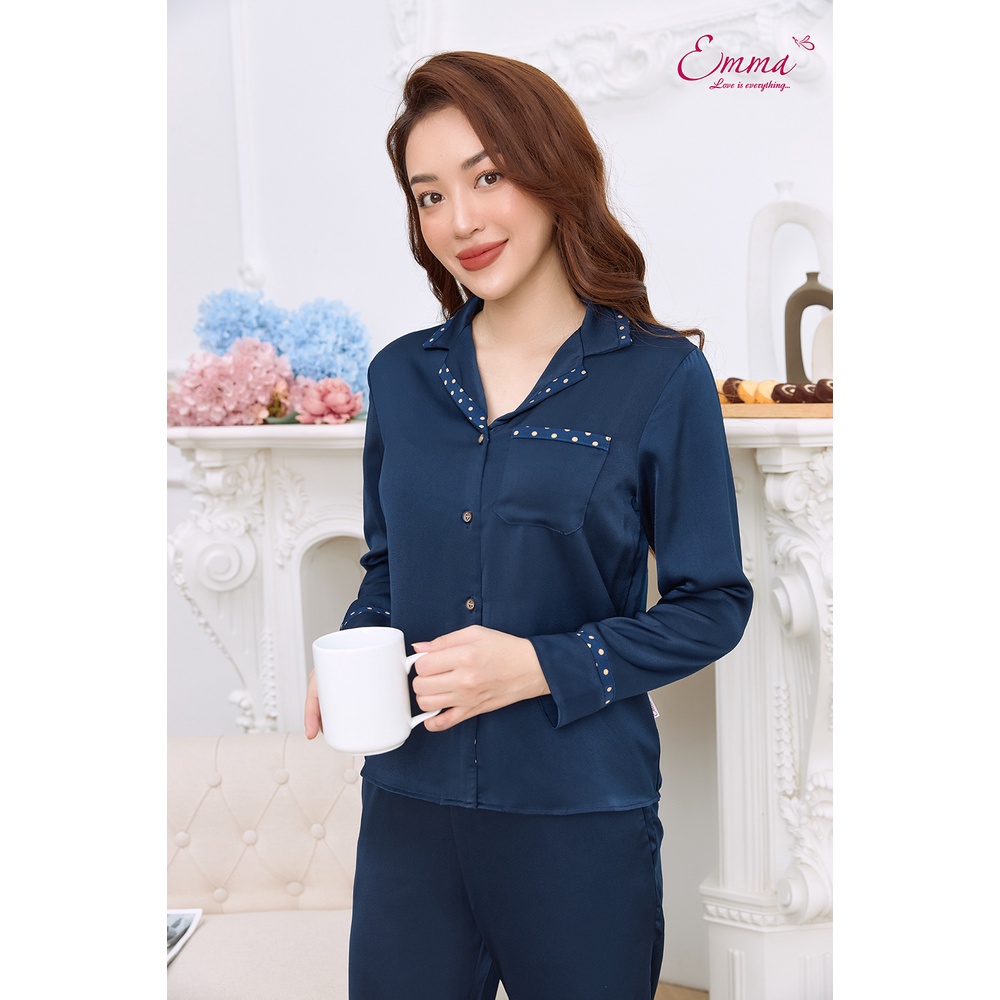 Đồ Bộ Mặc Nhà Pyjama Lụa Tay Dài, Quần Dài Emma ETLU.21.02.12