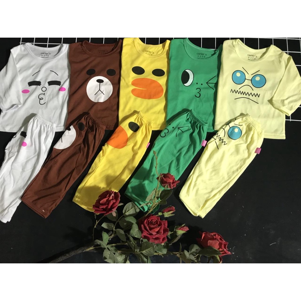 Bộ dài tay cotton mặc nhà cho bé nhiều màu
