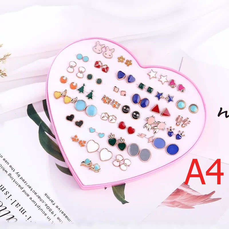 Set 36 đôi bông tai nhiều kiểu dáng độc đáo có hộp đựng hình trái tim