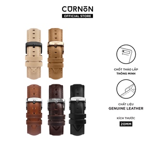 Dây Da Đồng Hồ Nam Cao Cấp Curnon Kashmir  - Da Bò Thật, Size 20mm, Khóa Thép Không Gỉ, Dễ Tháo Lắp