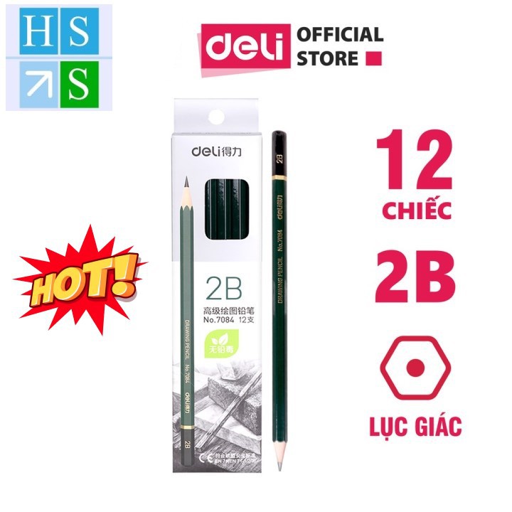 Hộp 12 bút chì DELI 2B (Hàng chính hãng) - HS Shop Đà Nẵng