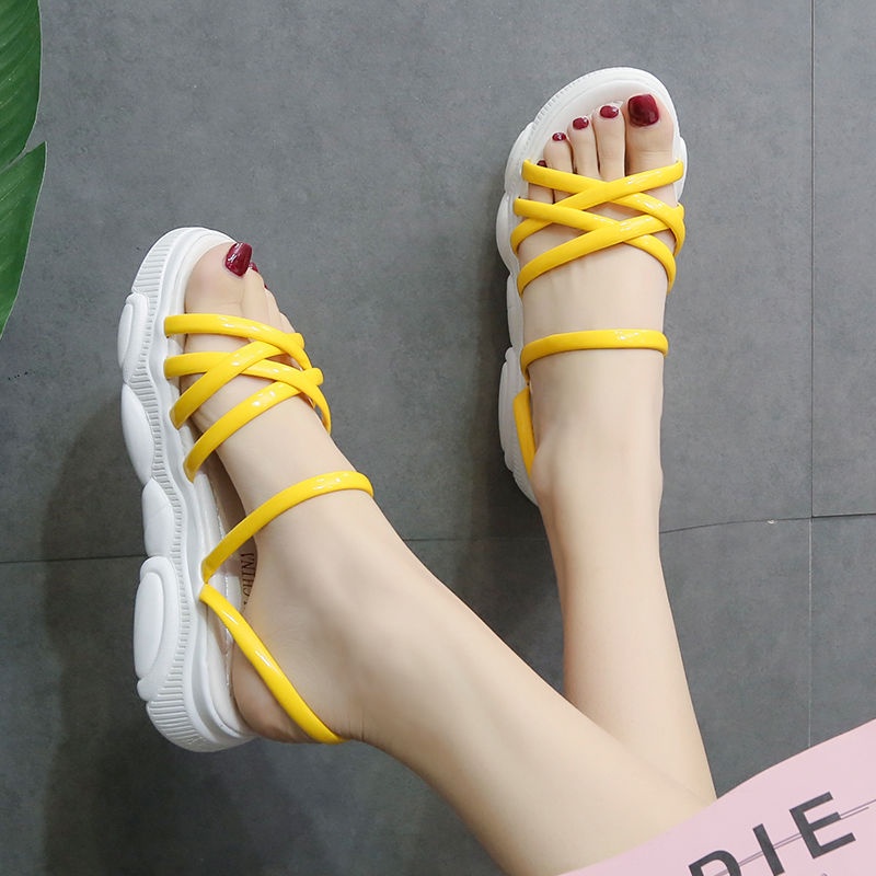 Giày Sandal Đế Dày 3cm-5cm Quai Chéo Thời Trang Mùa Hè 2022 Phong Cách Hàn Quốc Cho Nữ Sinh