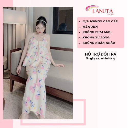 Đồ ngủ sexy nữ 2 dây quần dài pijama lụa bigsize cute mặc nhà dễ thương chất liệu mango cao cấp LANUTA