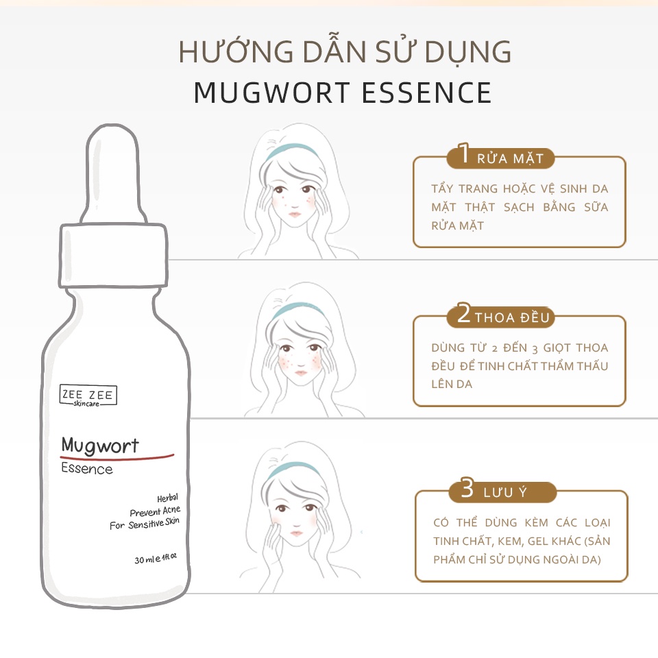 Tinh chất ngải cứu ngăn ngừa mụn dưỡng sáng mờ thâm sau mụn Mugwort Essence | ZEE ZEE skincare 30ml