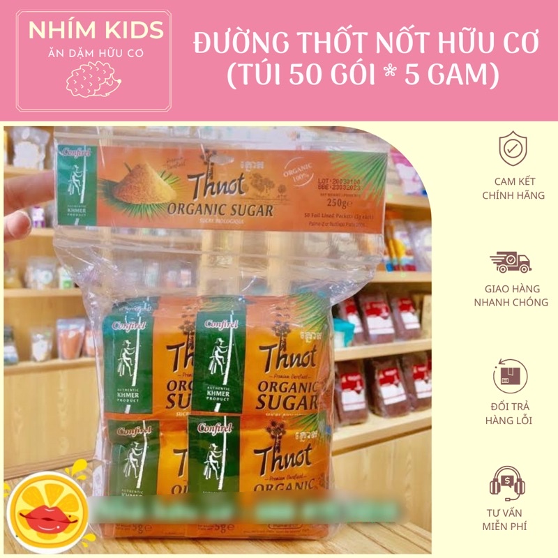 Gói nguyên 50 túi nhỏ đường thốt nốt hữu cơ Campuchia (5gam*50g túi)